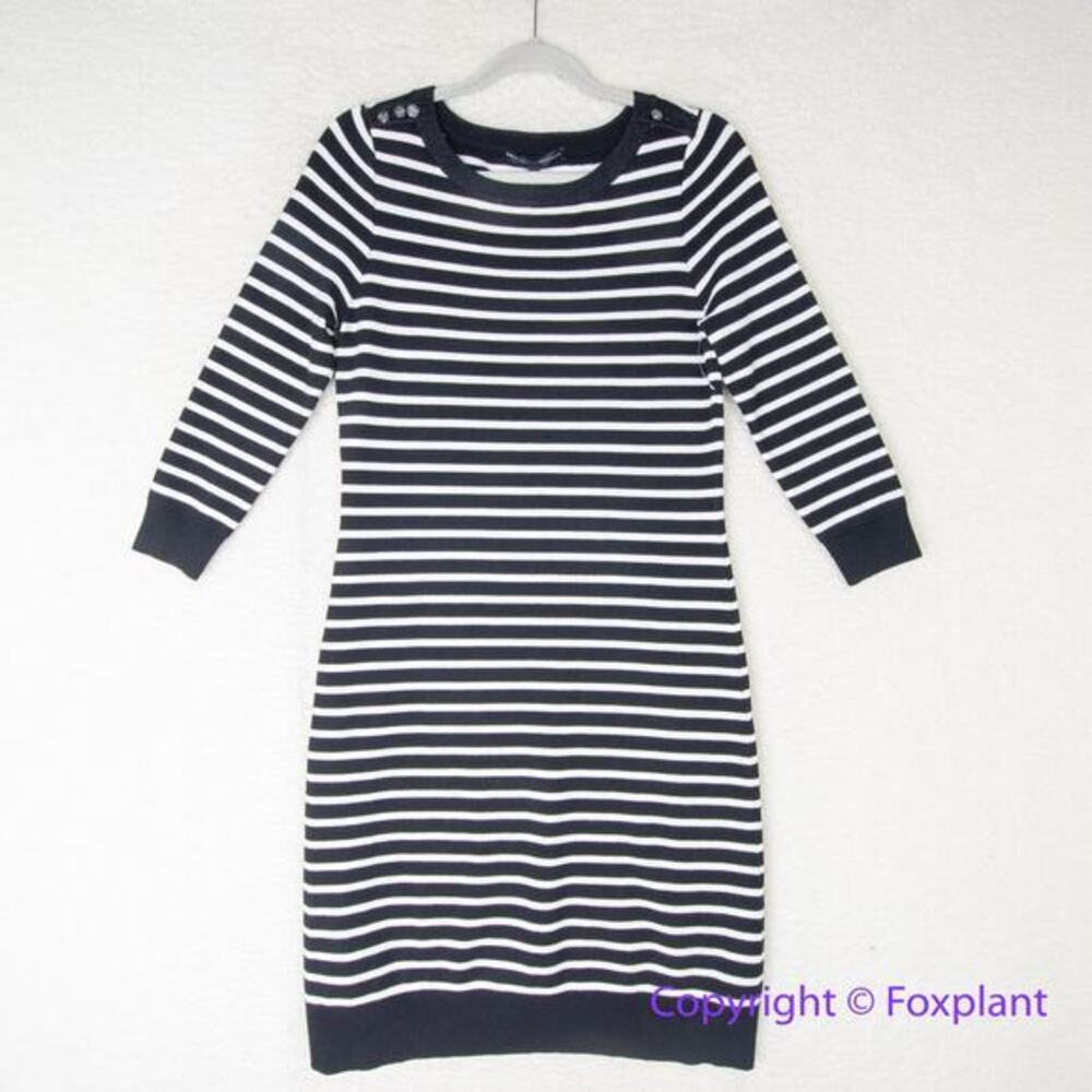 New! White House Black Market‎ black & white striped knit bodycon dress, size S